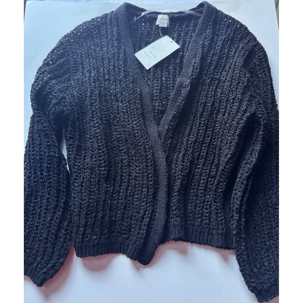 A New Day Black Open Stitch Cardigan Sweater Womens Medium NWT 351PZ6